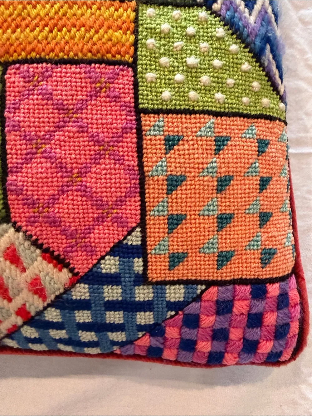 Vintage Colorful Patchwork hand stitched Pillow - Multicolor